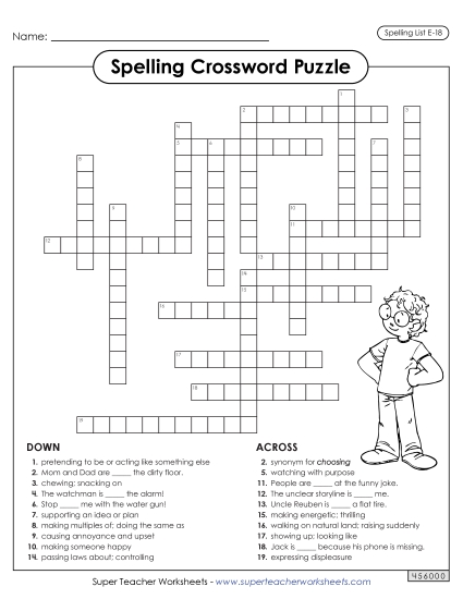 Printable Worksheets - Crossword (E-18) (Printable PDF Worksheet)