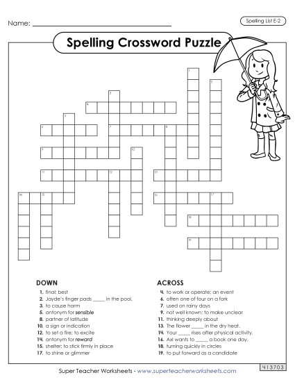 Worksheets and Puzzles - Crossword (E-2) (Printable PDF Worksheet)