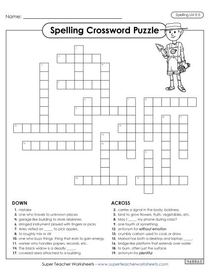 Printable Worksheets - Crossword (E-5) (Printable PDF Worksheet)