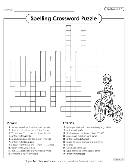 Printable Worksheets - Crossword (E-6) (Printable PDF Worksheet)