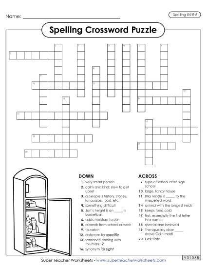 Printable Worksheets - Crossword (E-8) (Printable PDF Worksheet)