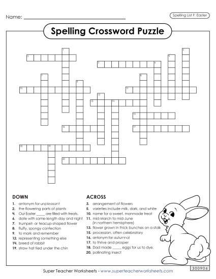 Worksheets and Puzzles - Crossword (Easter)  (Printable PDF Worksheet)