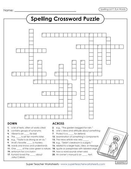 Worksheets and Puzzles - Crossword (ELA) (Printable PDF Worksheet)