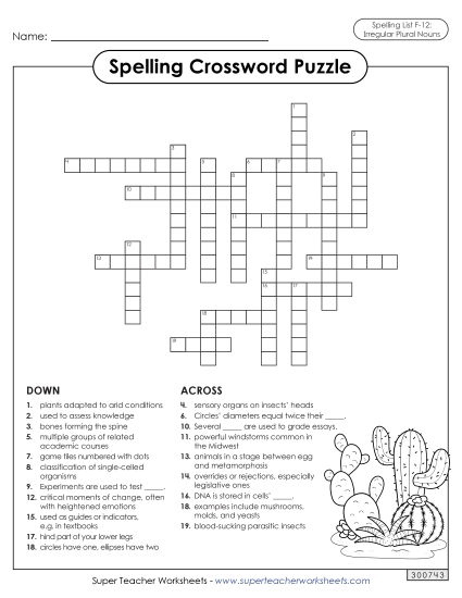 Worksheets and Puzzles - Crossword (F-12) (Printable PDF Worksheet)