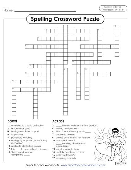 Worksheets and Puzzles - Crossword (F-18) (Printable PDF Worksheet)
