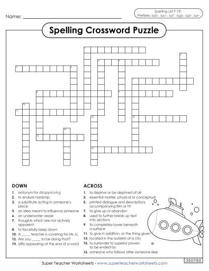 Worksheets and Puzzles - Crossword (F-19) (Printable PDF Worksheet)
