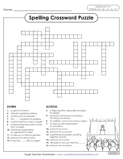 Worksheets and Puzzles - Crossword (F-21) (Printable PDF Worksheet)