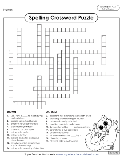Worksheets and Puzzles - Crossword (F-22) (Printable PDF Worksheet)