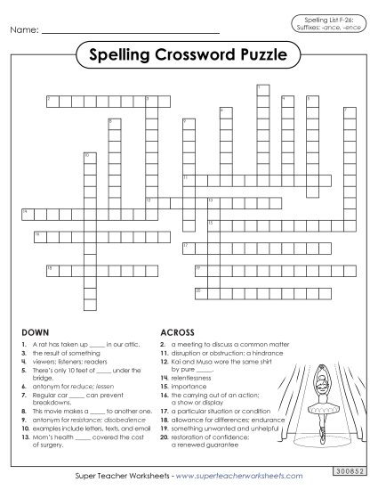 Worksheets and Puzzles - Crossword (F-26) (Printable PDF Worksheet)
