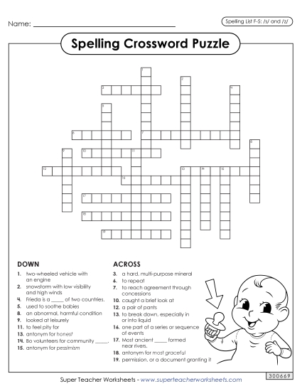 Worksheets and Puzzles - Crossword (F-5) (Printable PDF Worksheet)