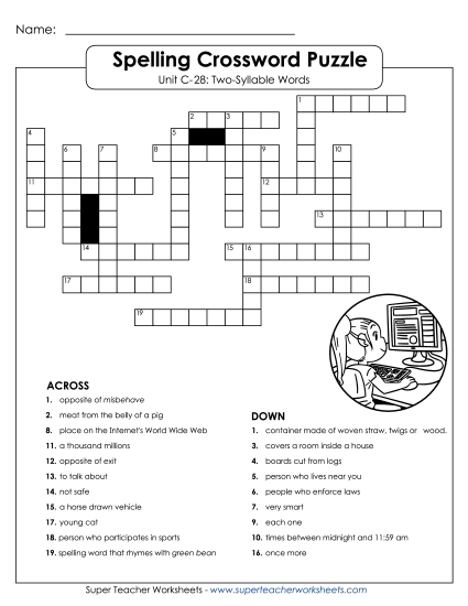 Worksheets - Crossword Puzzle (C-28) (Printable PDF Worksheet)
