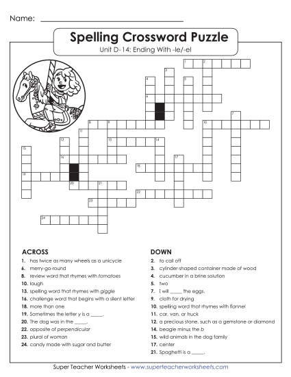 Worksheets - Crossword Puzzle (D-14) (Printable PDF Worksheet)