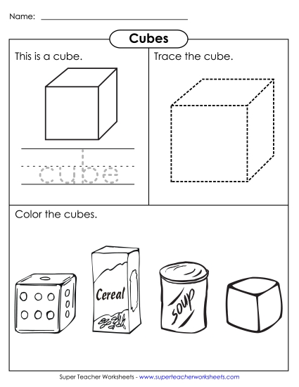 Individual Shapes - Cube: Trace & Color (Printable PDF Worksheet)