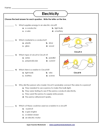 Current Electricity - Current Electricity - Multiple Choice (Printable PDF Worksheet)