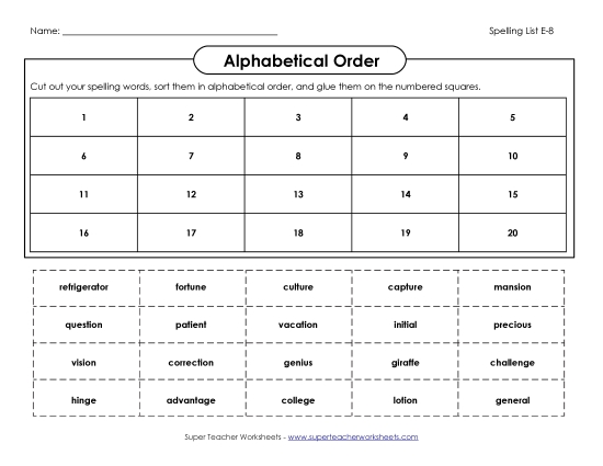 Alphabetical Order - Cut & Glue ABC Order (E-8) (Printable PDF Worksheet)