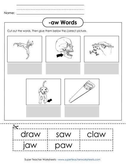 Worksheets - Cut and Glue (-aw) (Printable PDF Worksheet)