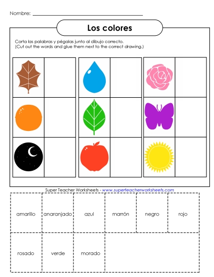 Colors (Colores) - Cut and Glue: Colors (Printable PDF Worksheet)