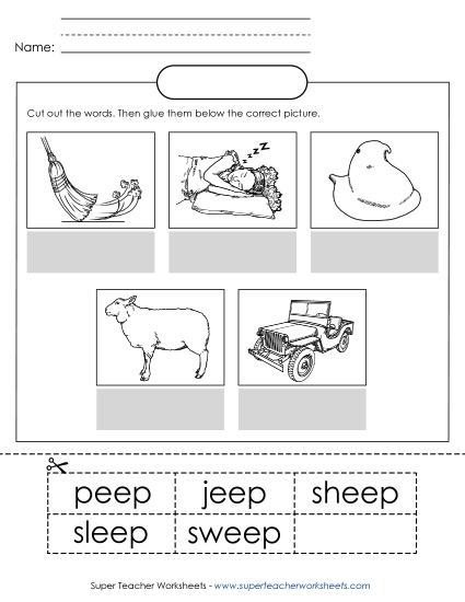 Worksheets - Cut and Glue (-eep) (Printable PDF Worksheet)