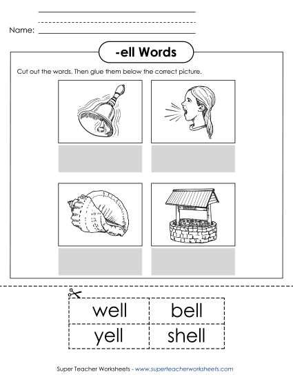 Worksheets - Cut and Glue (-ell) (Printable PDF Worksheet)