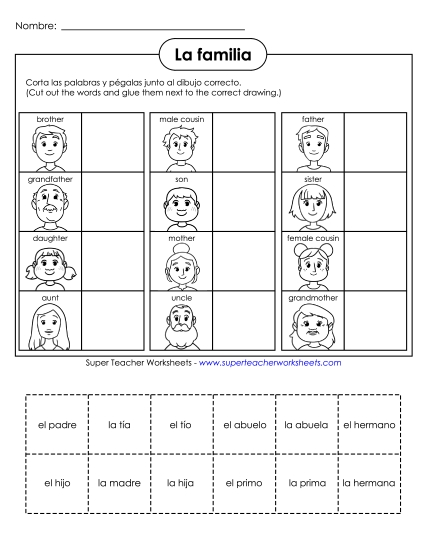 Family Members - Cut-and-Glue: Family (Printable PDF Worksheet)