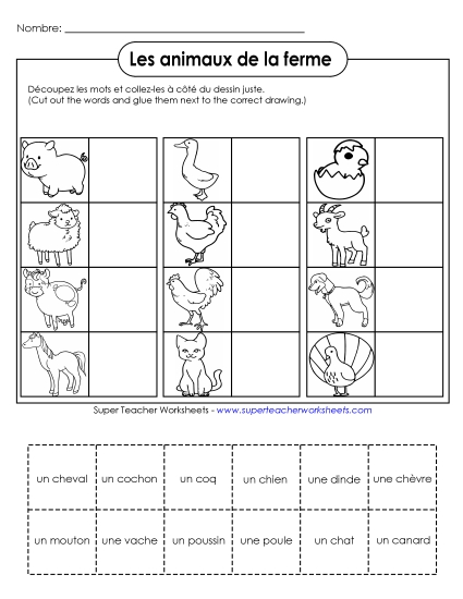Farm Animals (Les animaux de la ferme) - Cut-and-Glue: Farm Animals (Printable PDF Worksheet)