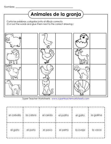 Farm Animals  - Cut-and-Glue: Farm Animals (Printable PDF Worksheet)