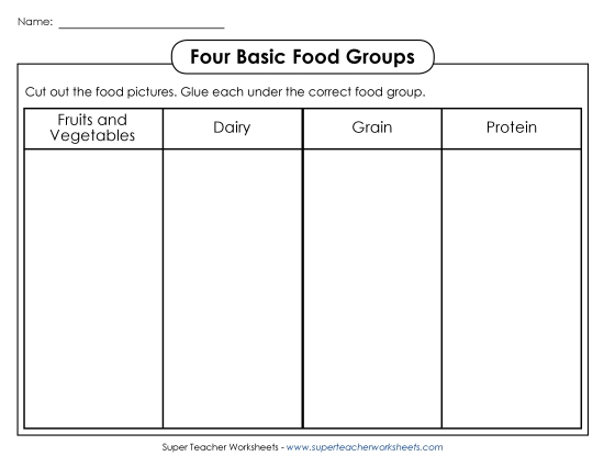 Food Groups - Cut-and-Glue: Food Groups (Printable PDF Worksheet)