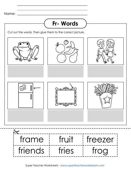 Cut and Glue Activities - Cut and Glue (Fr- Words) (Printable PDF Worksheet)