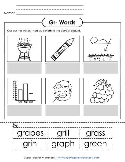 Cut and Glue Activities - Cut and Glue (Gr- Words) (Printable PDF Worksheet)