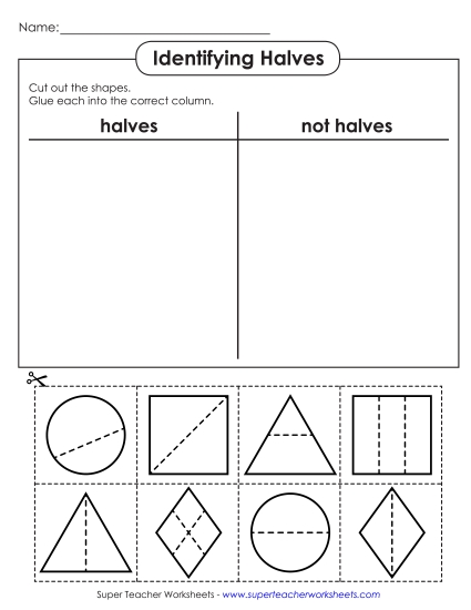 Halves - Cut and Glue: Halves (Printable PDF Worksheet)