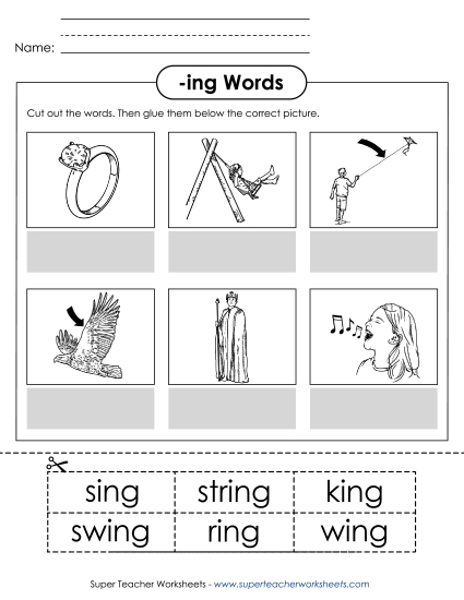 Worksheets - Cut and Glue (-ing) (Printable PDF Worksheet)