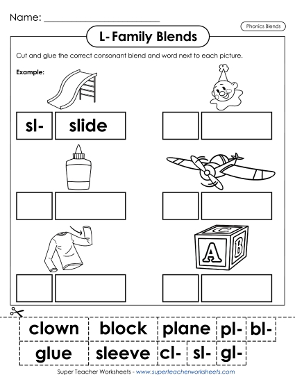 Cut-and-Glue Activities - Cut-and-Glue: L-Family Blends (Printable PDF Worksheet)