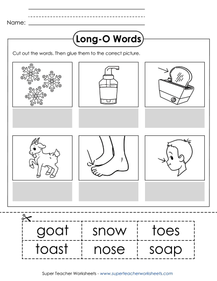 Cut and Glue Activities - Cut-and-Glue (Long O Words) (Printable PDF Worksheet)