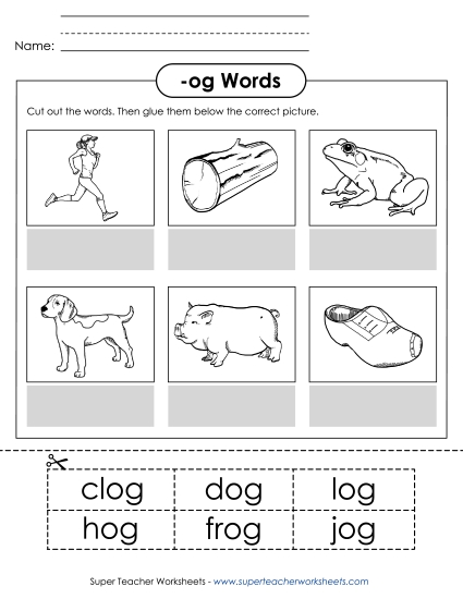 Worksheets - Cut and Glue (-og) (Printable PDF Worksheet)