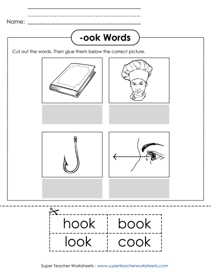 Worksheets - Cut and Glue (-ook) (Printable PDF Worksheet)