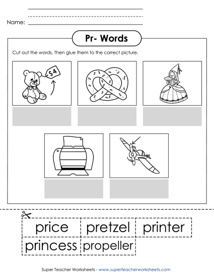 Cut and Glue Activities - Cut and Glue (Pr- Words) (Printable PDF Worksheet)