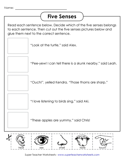 Cut & Glue Activities - Cut-and-Glue: Senses #1 (Printable PDF Worksheet)