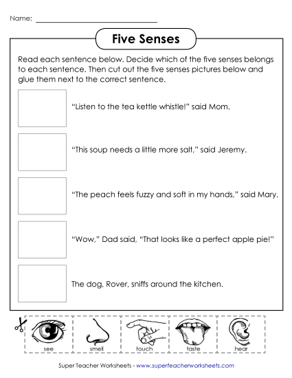 Cut & Glue Activities - Cut and Glue: Senses #2 (Printable PDF Worksheet)
