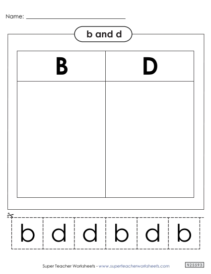 Letters b and d - Cut and Glue Sort (Printable PDF Worksheet)