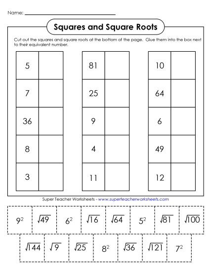 Cut-and-Glue Square & Square Roots (Printable PDF Worksheet)