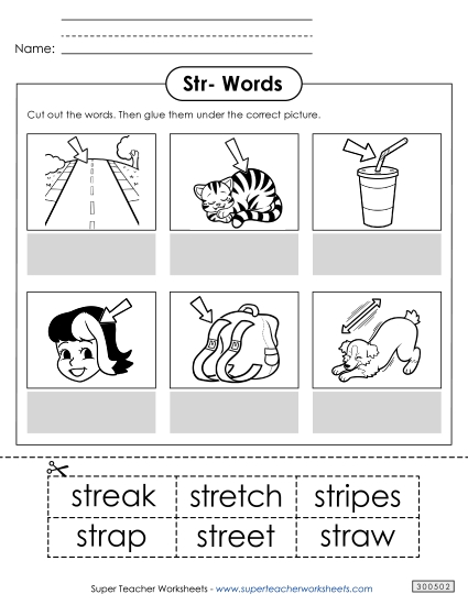 Cut-and-Glue Activities - Cut and Glue (Str- Words) (Printable PDF Worksheet)