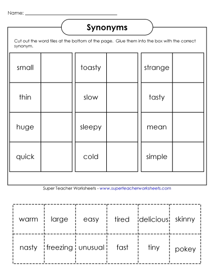 Synonyms - Cut & Glue Synonyms (Basic) (Printable PDF Worksheet)