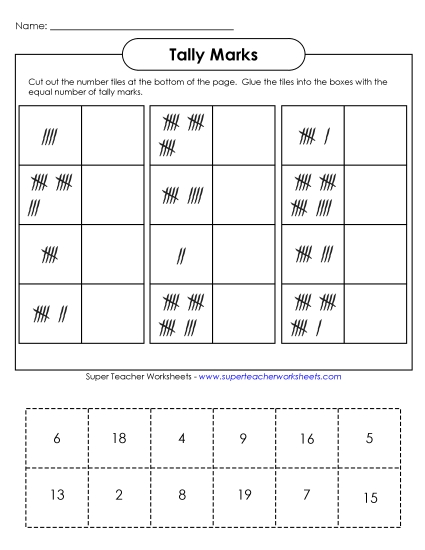 Counting Tallies - Cut-and-Glue Tallies (Printable PDF Worksheet)
