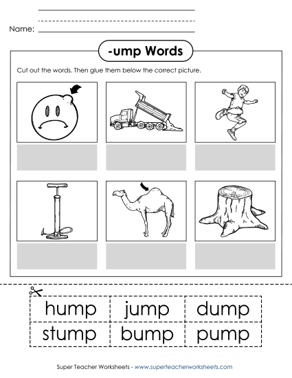 Worksheets - Cut and Glue (-ump) (Printable PDF Worksheet)