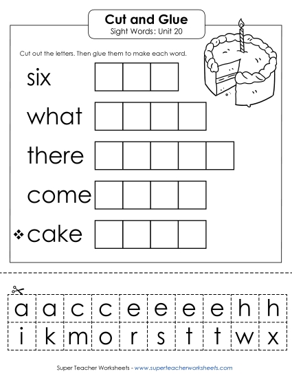 Worksheets - Cut-and-Glue (Unit 20) (Printable PDF Worksheet)