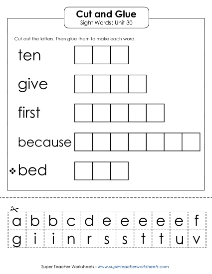 Worksheets - Cut-and-Glue (Unit 30) (Printable PDF Worksheet)