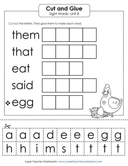 Worksheets - Cut-and-Glue (Unit 8) (Printable PDF Worksheet)