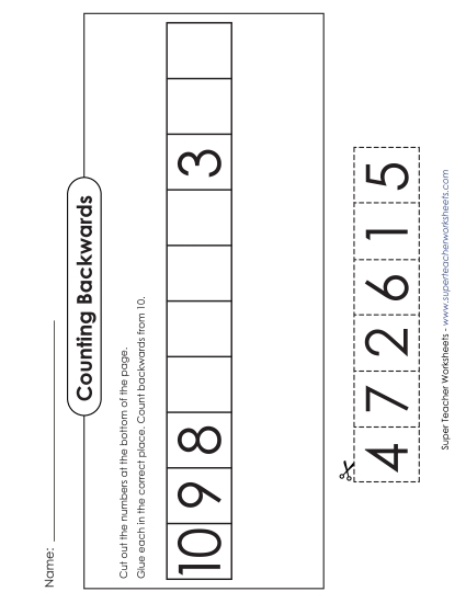 Count Back from 10 - Cut-and-Glue Worksheet: Count Backwards From 10 (Printable PDF Worksheet)