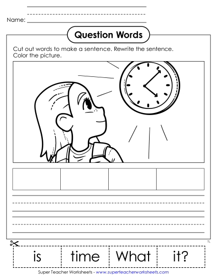 Cut & Glue Activities - Cut-Out Sentence: What (Printable PDF Worksheet)