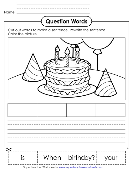 Cut & Glue Activities - Cut-Out Sentence: When (Printable PDF Worksheet)